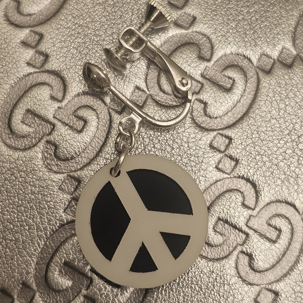 Peace Sign Clip-On Stud Earrings with free bonus mini stud - Picture 7 of 8